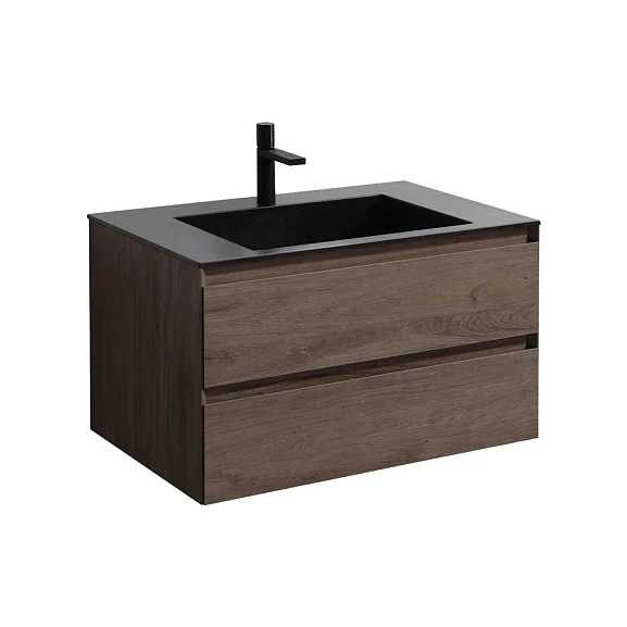  Тумба с раковиной Vincea Luka 80 дуб темный (черная раковина)