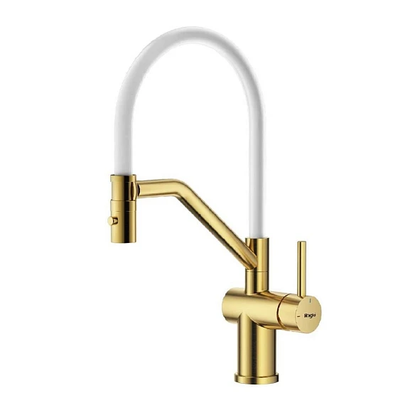 Смеситель Raglo R86.41.03 для кухни с гибким изливом золотой сатин