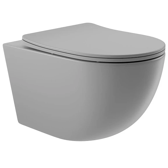 Подвесной унитаз Aqueduto Ovo 36*52,5 безободковый с крышкой-сиденьем микролифт серый матовый
