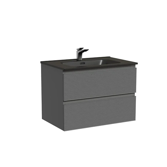 Тумба с раковиной Sancos Folk 70 Grey soft (раковина Element CN7007MB черная матовая)