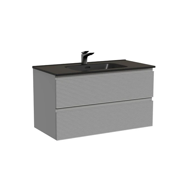 Тумба с раковиной Sancos Folk 90 Ergraut soft (раковина Element CN7002MB черная матовая)