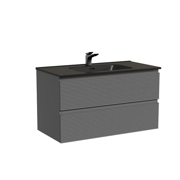 Тумба с раковиной Sancos Folk 90 Grey soft (раковина Element CN7002MB черная матовая)