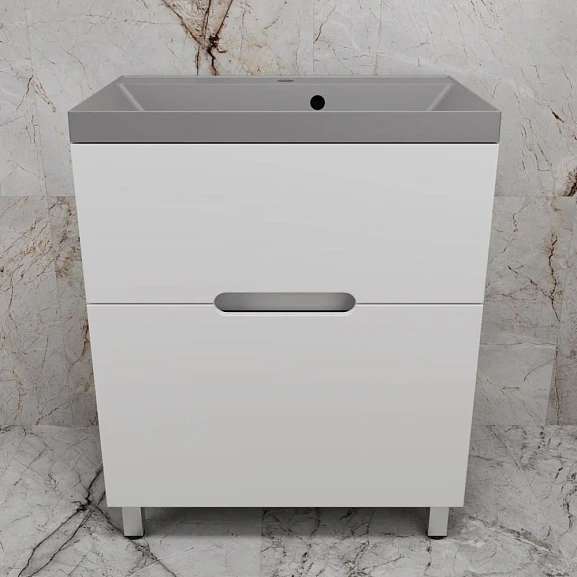 Тумба с раковиной Style Line Матис 70 напольная белая матовая (раковина Asti 70*45 серый шелк)