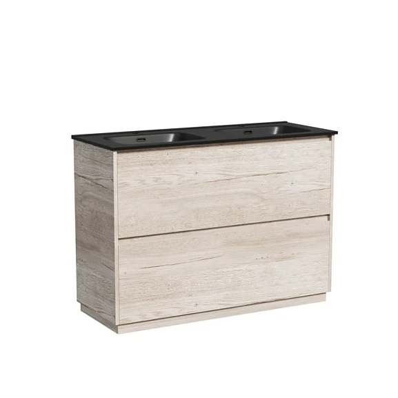 Тумба с раковиной Sancos Libra 120 напольная дуб галифакс натуральный (двойная раковина Element CN7004MB черная матовая)