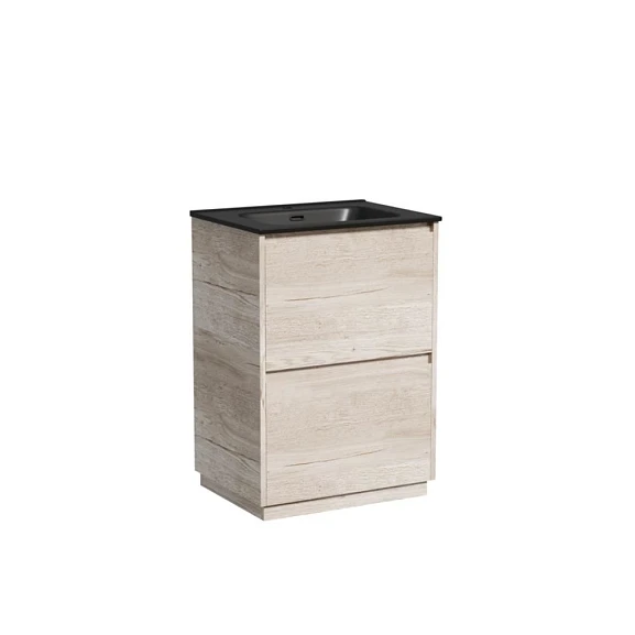 Тумба с раковиной Sancos Libra 60 напольная дуб галифакс натуральный (раковина Element CN7001MB черная матовая)