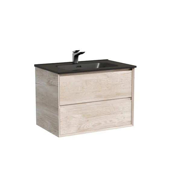 Тумба с раковиной Sancos Marmi 2.0 70 дуб галифакс натуральный (раковина Element CN7007MB черная матовая)