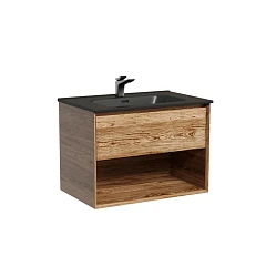 Тумба с раковиной Sancos Marmi 1.0 70 дуб чарльстон (раковина Element CN7007MB черная матовая)