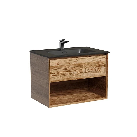 Тумба с раковиной Sancos Marmi 1.0 70 дуб чарльстон (раковина Element CN7007MB черная матовая)