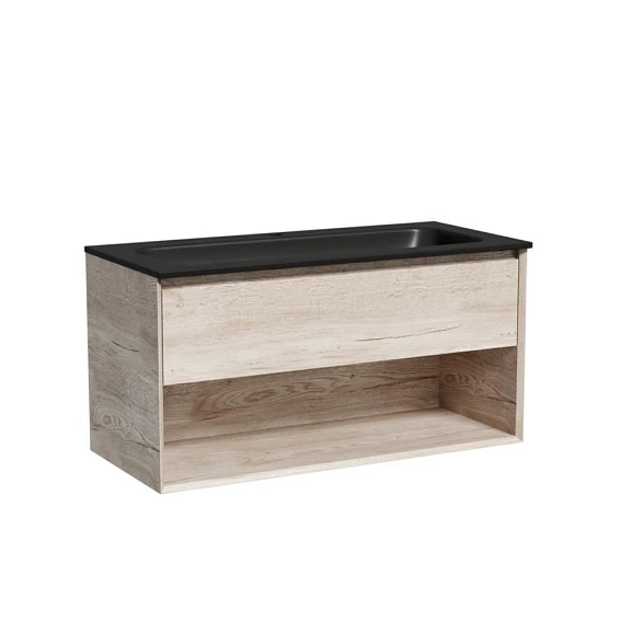 Тумба с раковиной Sancos Marmi 1.0 100 дуб галифакс натуральный (раковина Grace CN7013MB черная матовая)