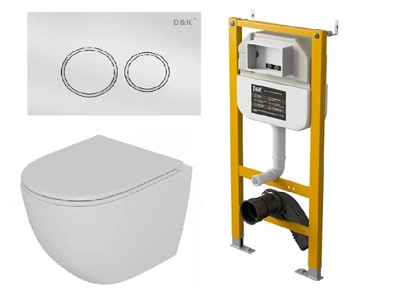 Комплект инсталляции D&K DI8050127 с безободковым унитазом Matrix, клавиша смыва Bayern белая