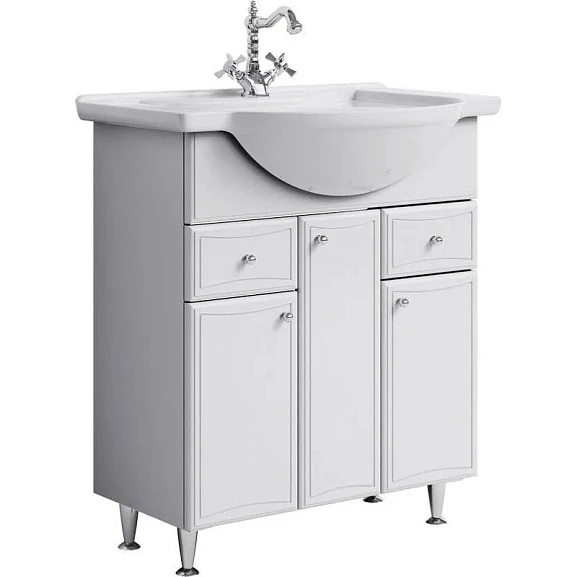 Тумба с раковиной Aqwella Барселона 85 белый глянец с бельевой корзиной