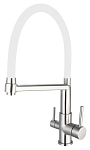 Смеситель для кухни Esko K26 W, R-излив, нержавеющая сталь, с подключением к фильтру, матовый никель/белый Смеситель для кухни Esko K26 W, R-излив, нержавеющая сталь, с подключением к фильтру, матовый никель/белый