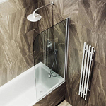 Душевая шторка на ванну MaybahGlass MGV-600-5 80*140 профиль матовый хром стекло прозрачное