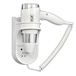 Фен Puff 1600B белый/хром настенный с дополнительной розеткой Фен Puff 1600B белый/хром настенный с дополнительной розеткой