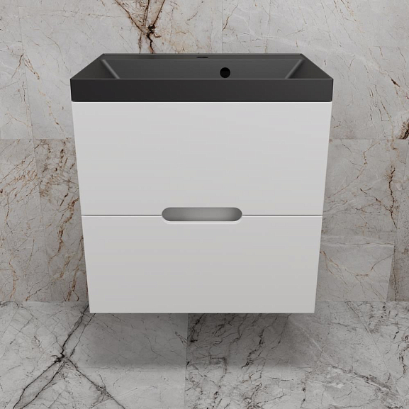 Тумба с раковиной Style Line Матис 60 белая матовая (раковина Asti 60*45 антрацит)
